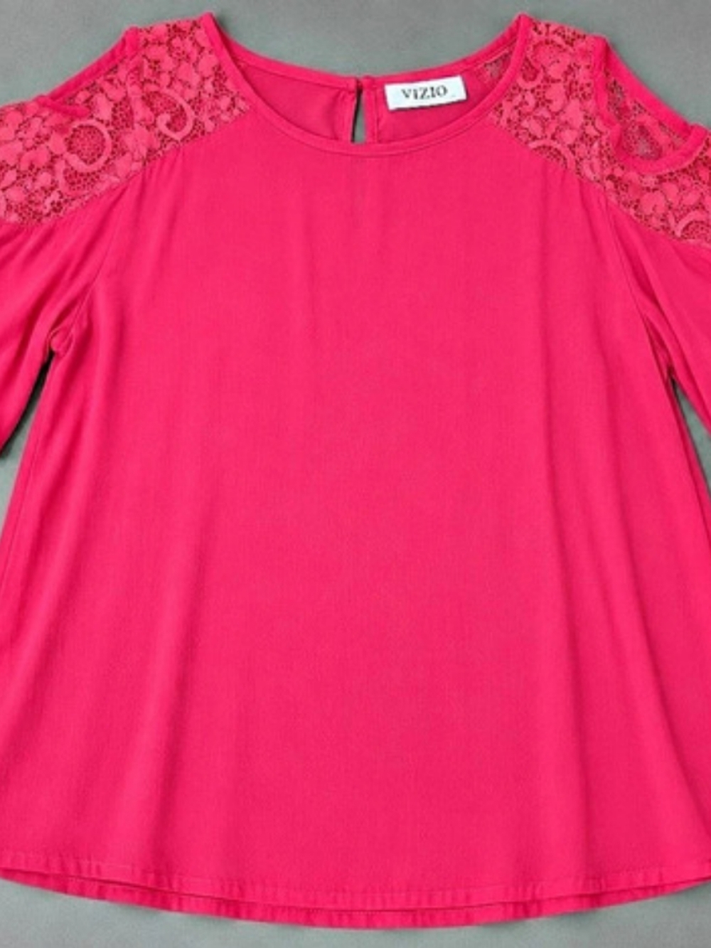 Vizio Lace Shoulder Flutter Sleeve Pink Large